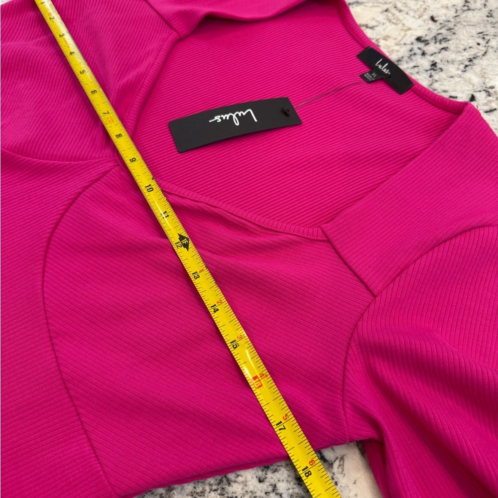 Lulus Hot Pink Ribbed Top XL NWT | Bustier Style Long Sleeve - Picture 8 of 9